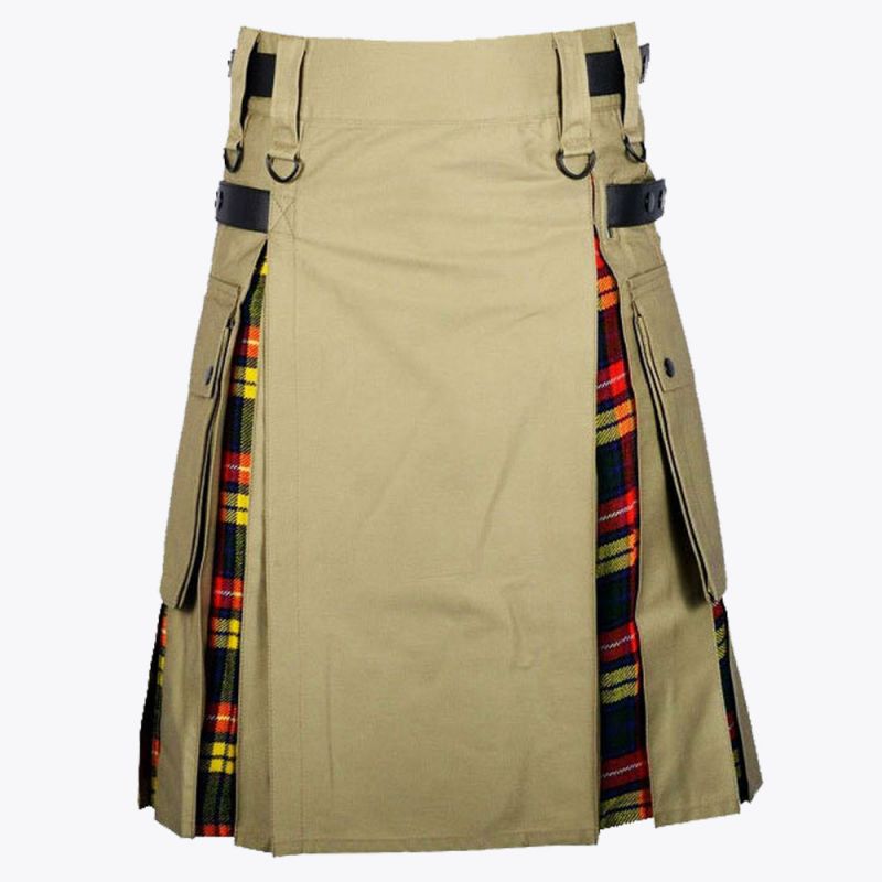 Buchanan Tartan & Khaki Hybrid Utility Kilt For Women
