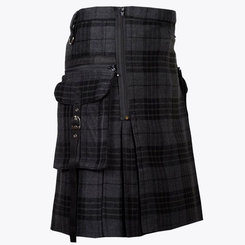 Gothic Punk Pock Tartan Utility Kilt For Men
