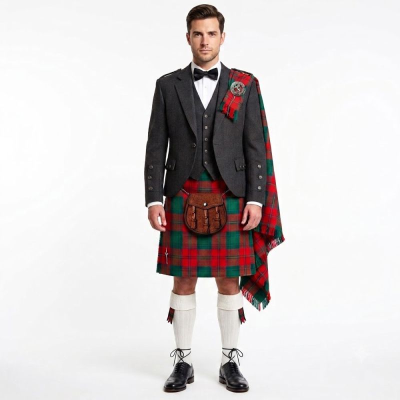 Lindsay Ancient Tartan Kilt With Prince Charily Jacket