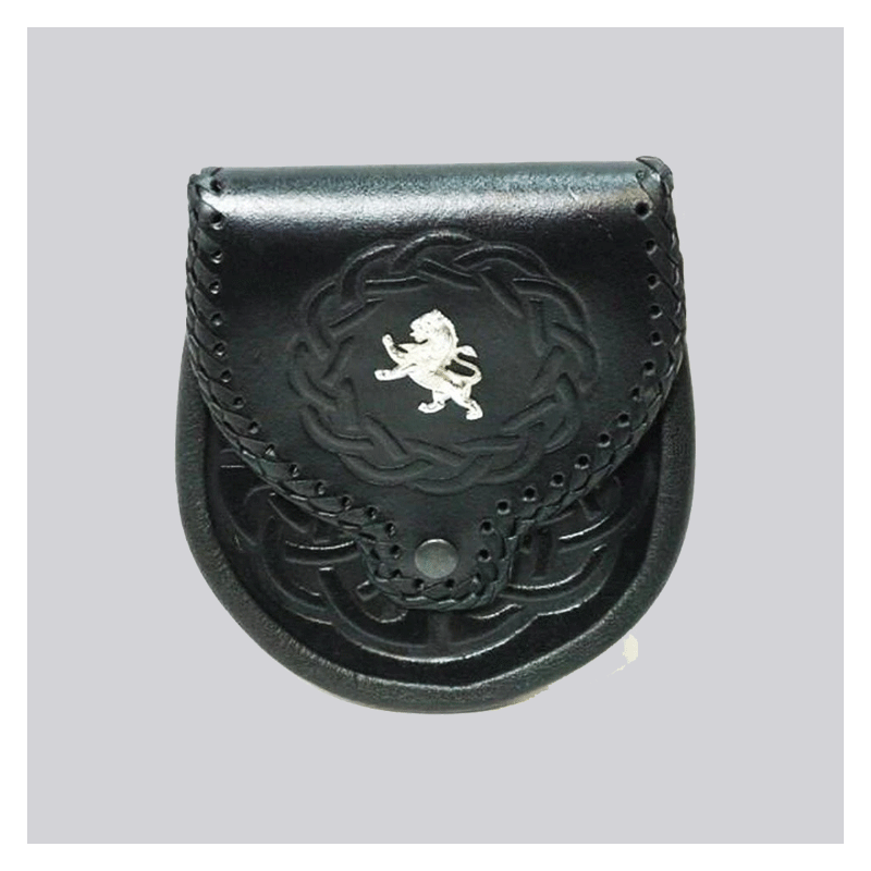 Lion Motif Embossed Black Leather Sporran