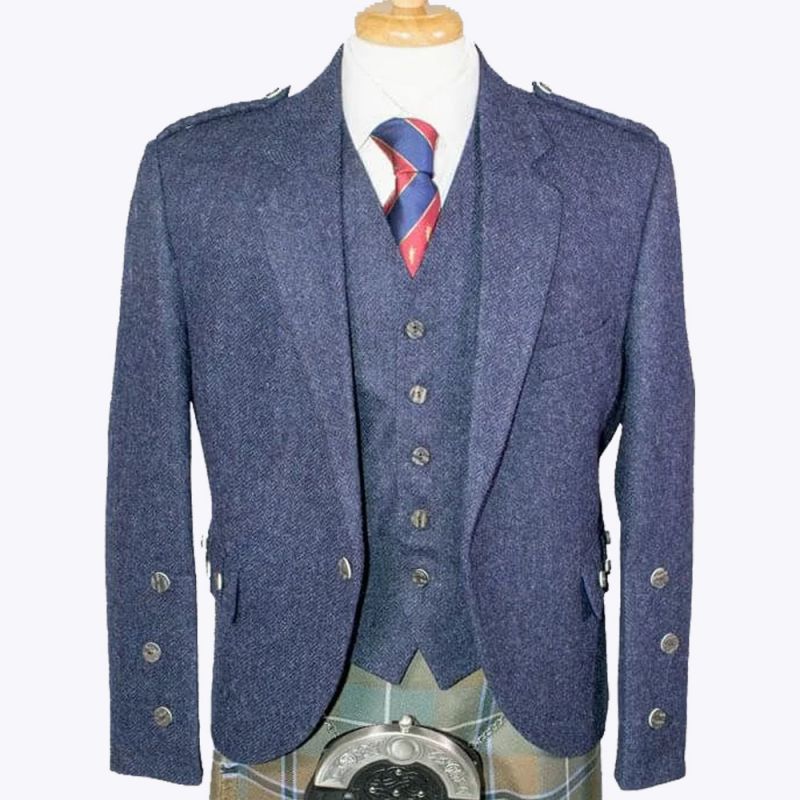 Lomond Blue Tweed Kilt Jacket and Waistcoat