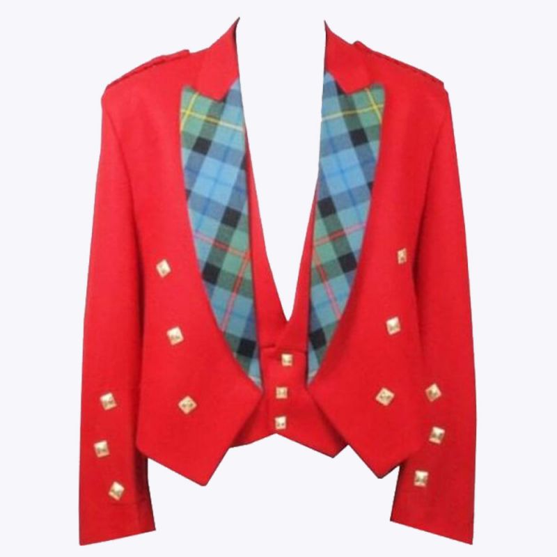 Red Prince Charlie Jacket With Tartan Lapel Made To Measure