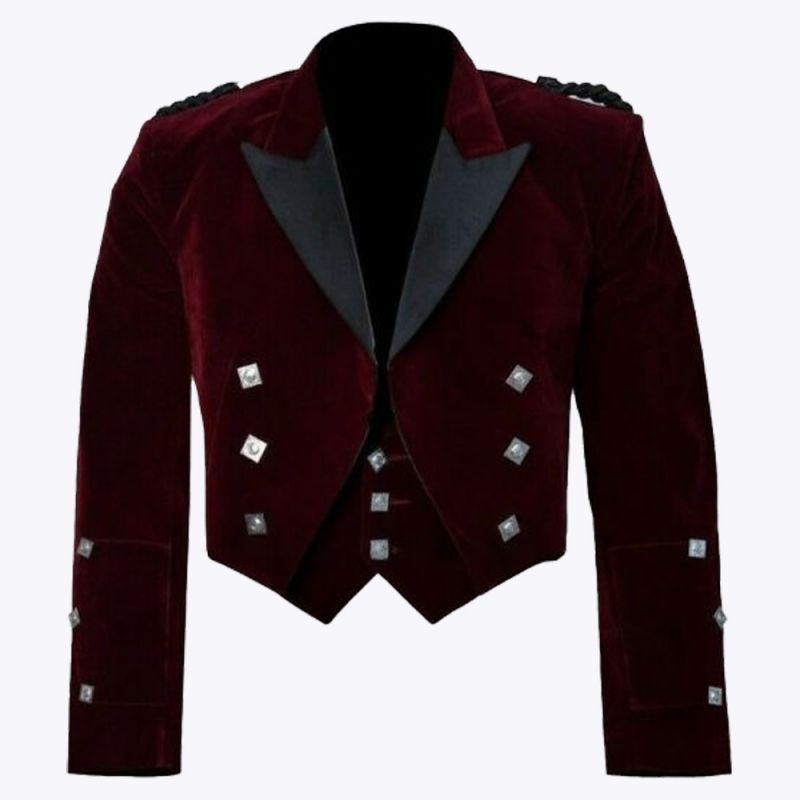 Red Velvet Prince Charlie Jacket With Waistcoat