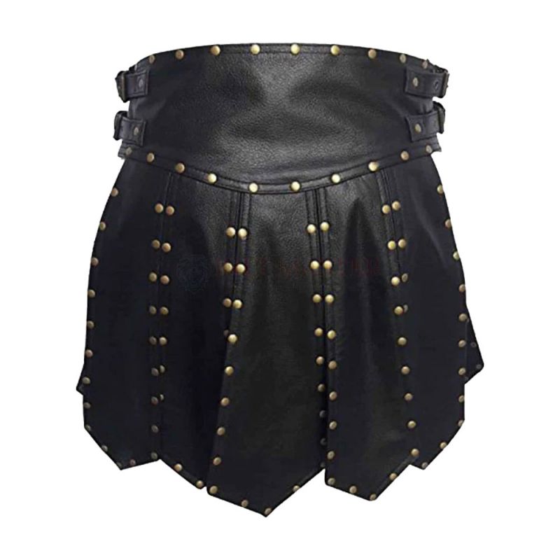 Roman Black Leather Kilt