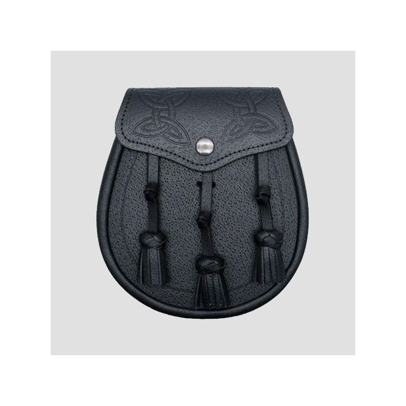 Twin Swirl Celtic Embossed Black Leather Sporran