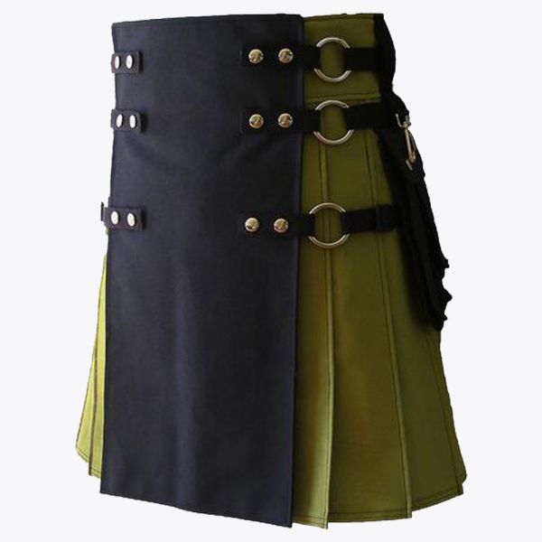 Black & Green Hybrid Utility Kilt with Cargo Pockets
