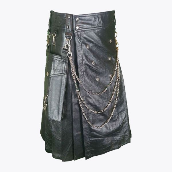 Black Leather Kilt in Gothic Style