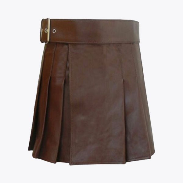 Brown Leather Modern Women Mini Kilt