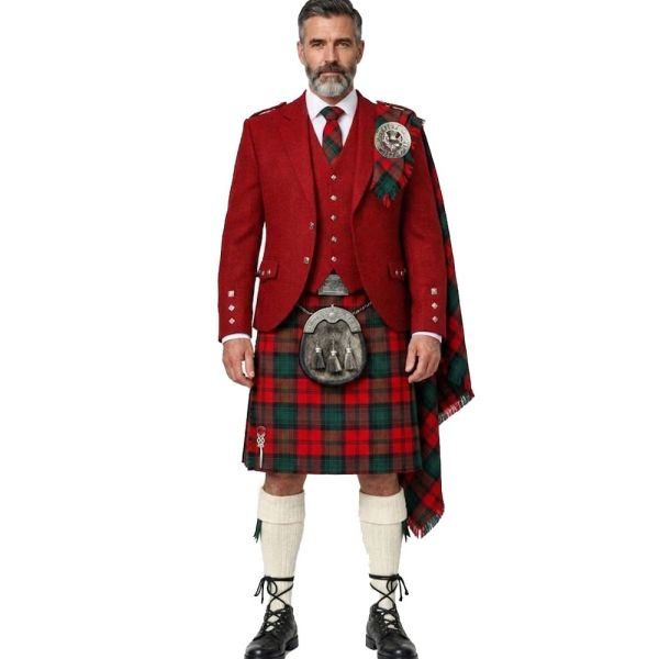Clan Kerr Tartan Kilt And Red Argyle Jacket Kilt Outfit 