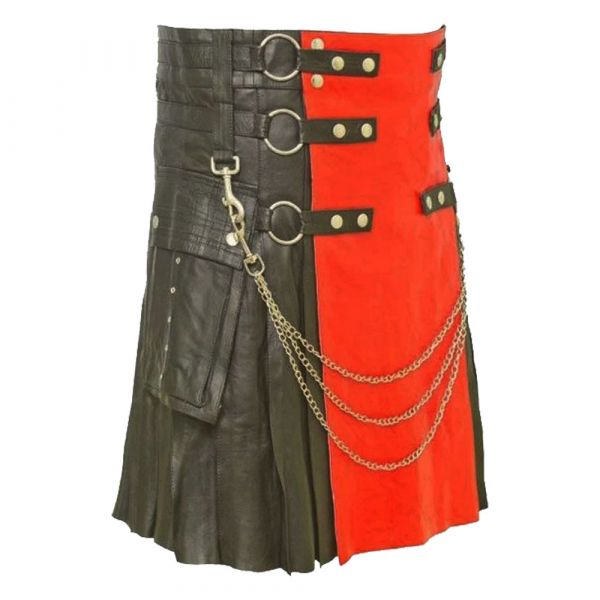 Fashion Leather Kilt With Red Apron