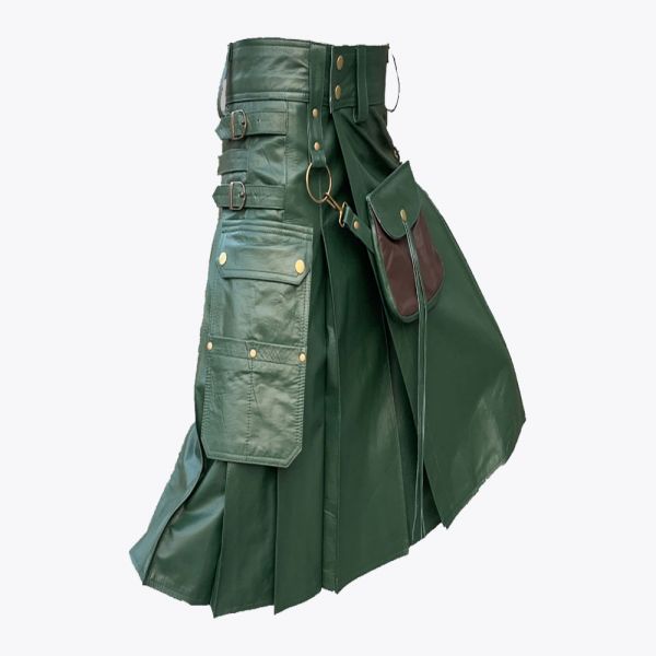 Green Leather Kilt For Men
