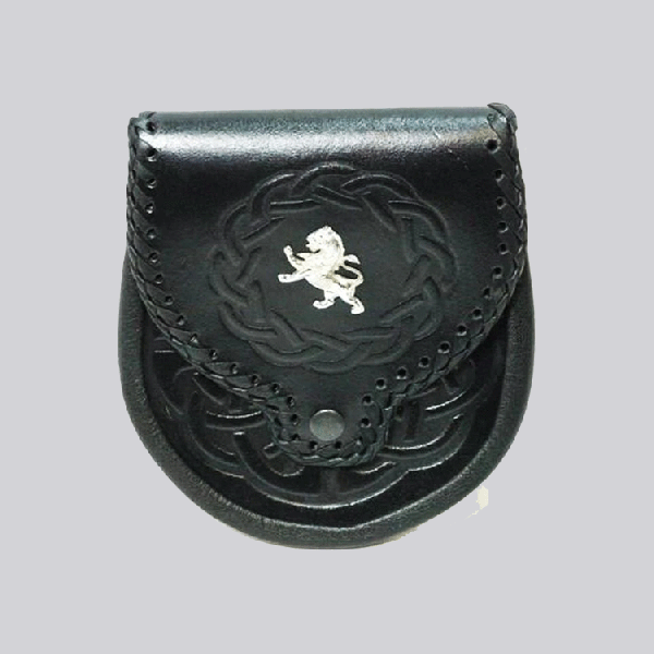 Lion Motif Embossed Black Leather Sporran