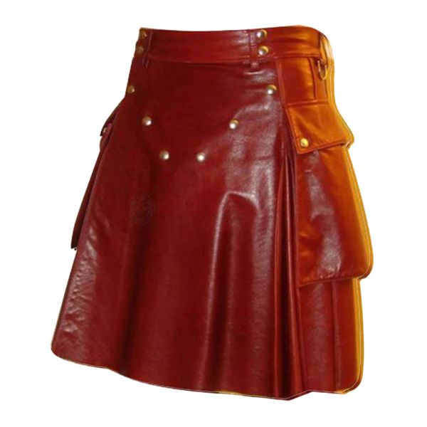 Red Leather Kilt Mens