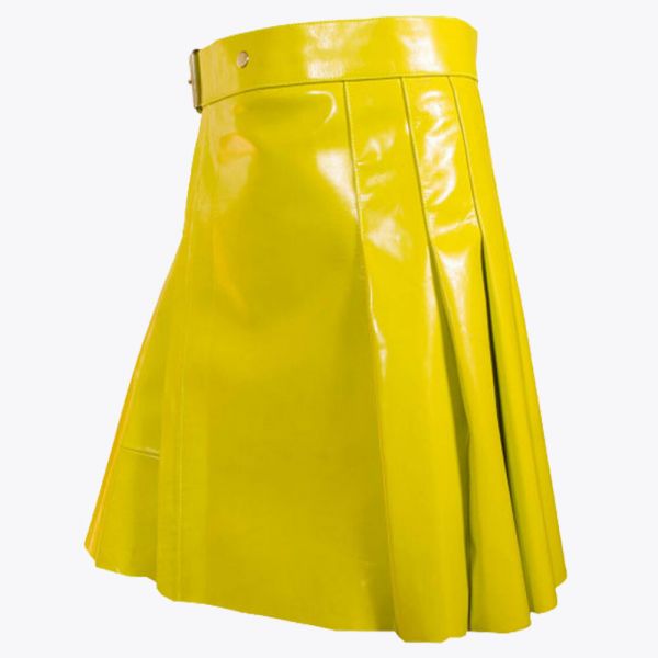 Yellow Leather Modern Women Kilt